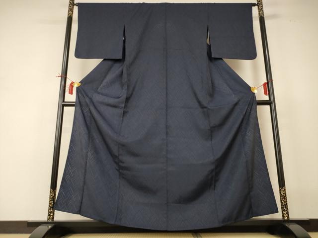 平和屋着物＊夏物 色無地 網代紋紗 藍鉄色 正絹 逸品 AABI0661jd