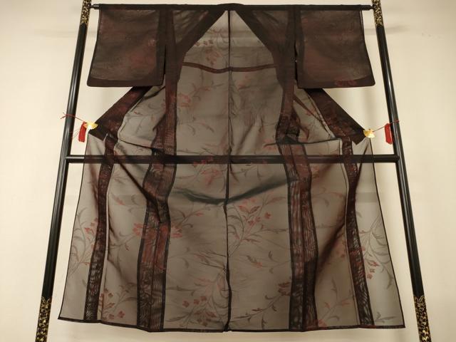 平和屋着物＊夏物 小紋 紗 草花文 正絹 逸品 AABI0664jd