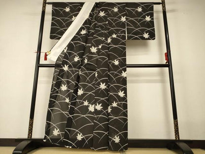 平和屋着物＊夏物 小紋 絽 芝楓文 銀彩 正絹 逸品 AABI0667jd