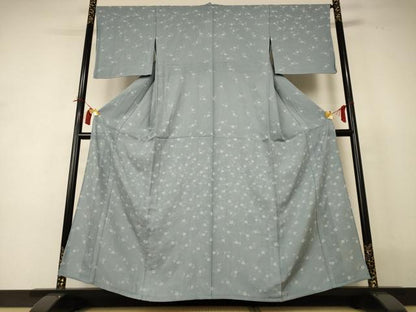 平和屋着物＊夏物　小紋　縦絽　花唐草文　正絹　逸品　AABI0675jd