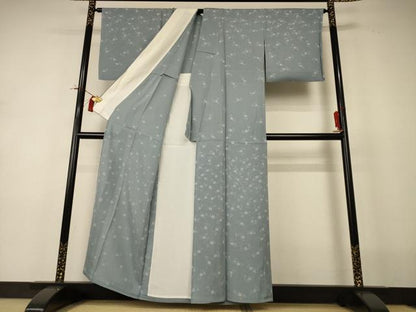 平和屋着物＊夏物　小紋　縦絽　花唐草文　正絹　逸品　AABI0675jd