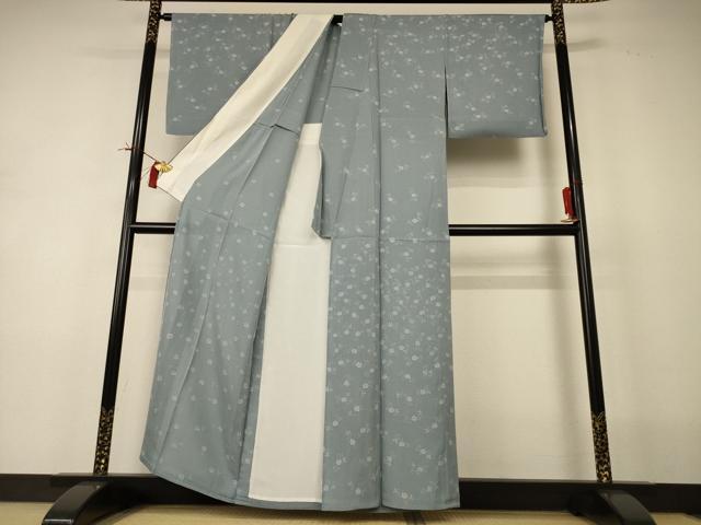 平和屋着物＊夏物　小紋　縦絽　花唐草文　正絹　逸品　AABI0675jd