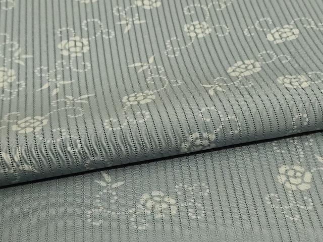 平和屋着物＊夏物　小紋　縦絽　花唐草文　正絹　逸品　AABI0675jd
