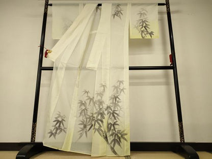 平和屋着物＊夏物 訪問着 絽 手描き 笹文 暈し染め 洗える着物 AABI0676jd