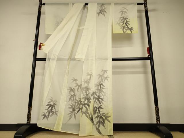平和屋着物＊夏物 訪問着 絽 手描き 笹文 暈し染め 洗える着物 AABI0676jd