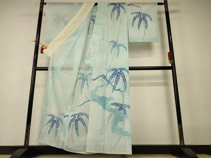 平和屋着物＊夏物 訪問着 絽 手描き 草花文 洗える着物 AABI0678jd