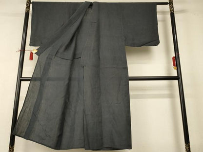 平和屋着物＊夏物 男性 小千谷ちぢみ 色無地 藍墨茶色 麻 逸品 AABI0679jd
