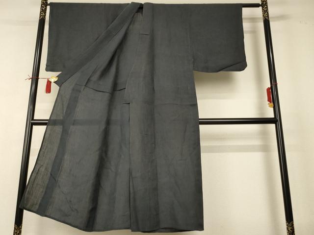 平和屋着物＊夏物 男性 小千谷ちぢみ 色無地 藍墨茶色 麻 逸品 AABI0679jd