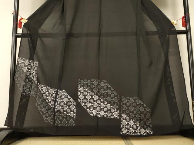 平和屋着物＊夏物 訪問着 絽 花格子 黒地 正絹 逸品 AABI0681jd