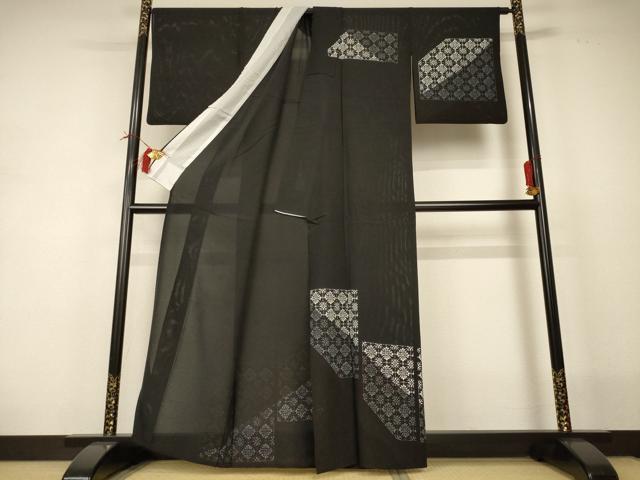 平和屋着物＊夏物 訪問着 絽 花格子 黒地 正絹 逸品 AABI0681jd