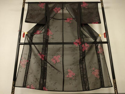 平和屋着物＊夏物 小紋 紗 草花文 正絹 逸品 AABI0682jd