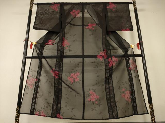 平和屋着物＊夏物 小紋 紗 草花文 正絹 逸品 AABI0682jd