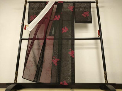 平和屋着物＊夏物 小紋 紗 草花文 正絹 逸品 AABI0682jd