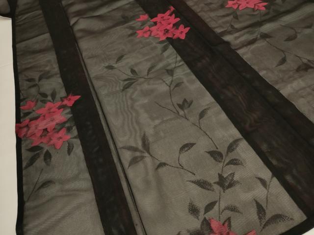 平和屋着物＊夏物 小紋 紗 草花文 正絹 逸品 AABI0682jd