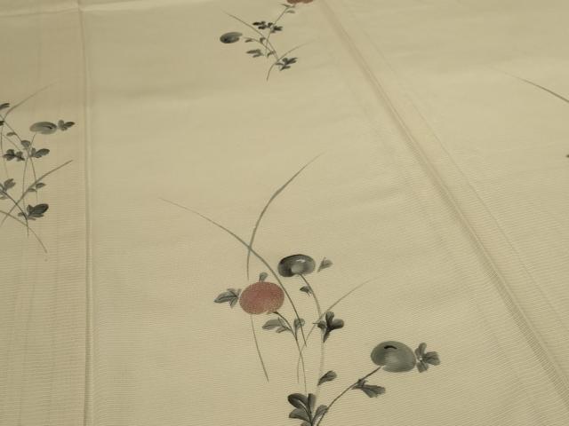 平和屋着物＊夏物 訪問着 絽 手描き 草花文 銀彩 正絹 逸品 AABI0689jd