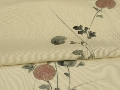平和屋着物＊夏物 訪問着 絽 手描き 草花文 銀彩 正絹 逸品 AABI0689jd