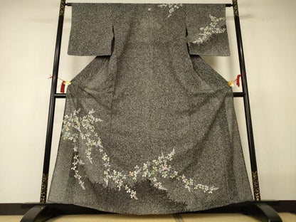 平和屋着物＊夏物 訪問着 絽 草花文 たたき染め 銀彩 三越扱い 正絹 逸品 AABI0690jd