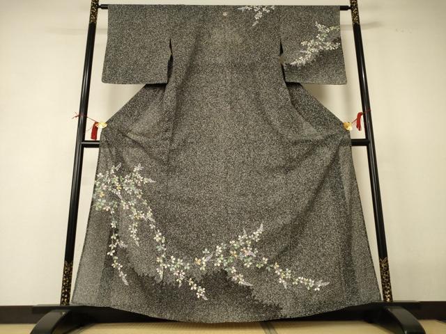 平和屋着物＊夏物 訪問着 絽 草花文 たたき染め 銀彩 三越扱い 正絹 逸品 AABI0690jd