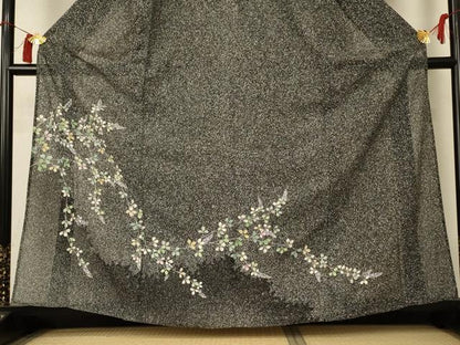 平和屋着物＊夏物 訪問着 絽 草花文 たたき染め 銀彩 三越扱い 正絹 逸品 AABI0690jd