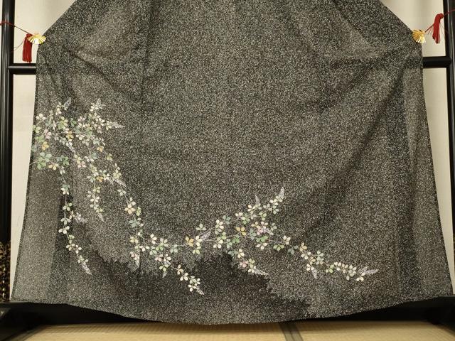 平和屋着物＊夏物 訪問着 絽 草花文 たたき染め 銀彩 三越扱い 正絹 逸品 AABI0690jd