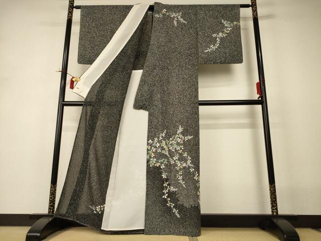 平和屋着物＊夏物 訪問着 絽 草花文 たたき染め 銀彩 三越扱い 正絹 逸品 AABI0690jd