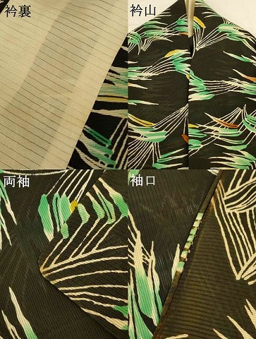 平和屋着物＊夏物　小紋　絽　笹の葉文　正絹　逸品　AABI0693jd