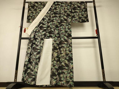平和屋着物＊夏物　小紋　絽　笹の葉文　正絹　逸品　AABI0693jd