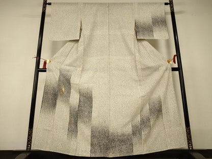 平和屋着物＊夏物 訪問着 絽 変わり縞 鶴 金彩 三越扱い 正絹 逸品 AABI0694jd