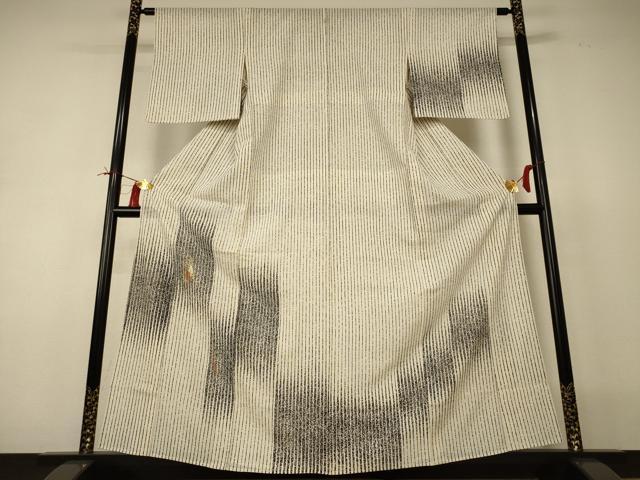 平和屋着物＊夏物 訪問着 絽 変わり縞 鶴 金彩 三越扱い 正絹 逸品 AABI0694jd