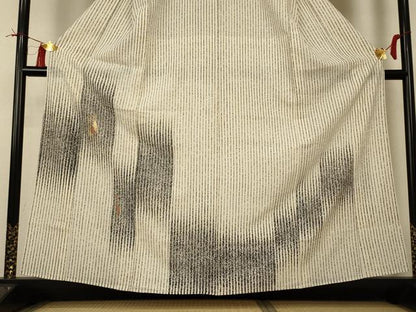 平和屋着物＊夏物 訪問着 絽 変わり縞 鶴 金彩 三越扱い 正絹 逸品 AABI0694jd