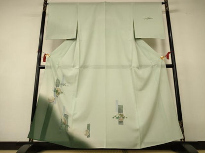 平和屋着物＊夏物 訪問着 絽 手描き 葡萄蔦の葉文 暈し染め 正絹 逸品 AABI0696jd