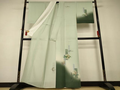 平和屋着物＊夏物 訪問着 絽 手描き 葡萄蔦の葉文 暈し染め 正絹 逸品 AABI0696jd