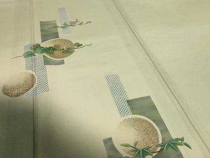 平和屋着物＊夏物 訪問着 絽 手描き 葡萄蔦の葉文 暈し染め 正絹 逸品 AABI0696jd