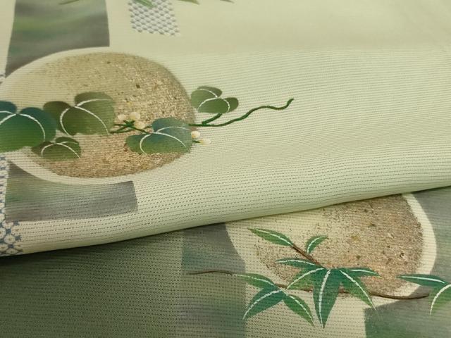 平和屋着物＊夏物 訪問着 絽 手描き 葡萄蔦の葉文 暈し染め 正絹 逸品 AABI0696jd