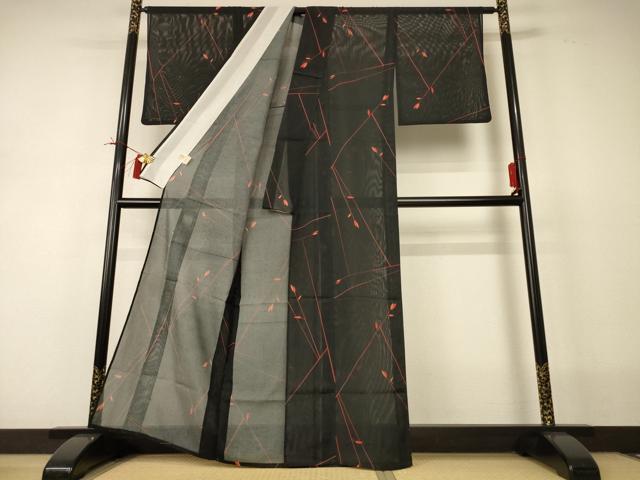 平和屋着物＊夏物 小紋 絽 枝葉文 洗える着物 AABI0701jd