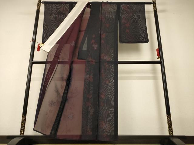 平和屋着物＊夏物 小紋 紗 蔦の葉文 銀糸 正絹 逸品 AABI0703jd