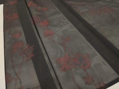 平和屋着物＊夏物 小紋 紗 蔦の葉文 銀糸 正絹 逸品 AABI0703jd