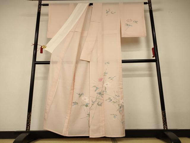 平和屋着物＊夏物 訪問着 絽 手描き 草花文 正絹 逸品 AABI0706jd