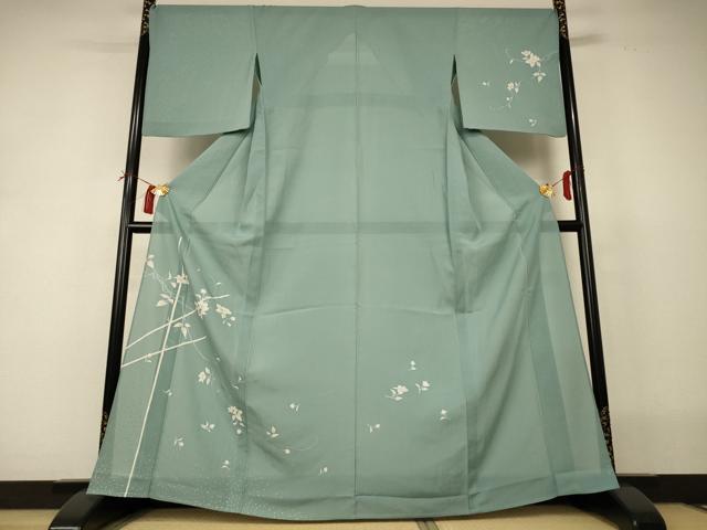 平和屋着物＊夏物 訪問着 絽 草花文 銀彩 正絹 逸品 AABI0709jd