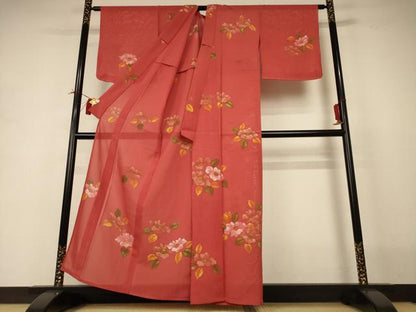 平和屋着物＊夏物　訪問着　絽　手描き　草花文　正絹　逸品　AABI0710jd