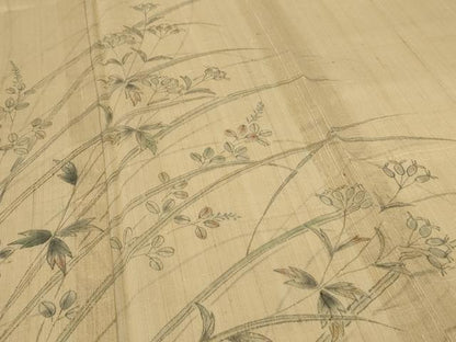 平和屋着物＊夏物 訪問着 生紬 手描き 草花文 正絹 逸品 AABI0711jd