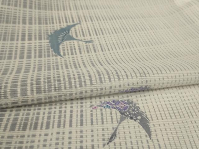 平和屋着物＊夏物 小紋 絽 飛鶴花文 洗える着物 AABI0718jd