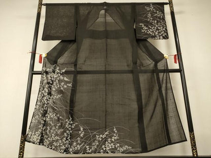 平和屋着物＊夏物 訪問着 生紬 草花文 正絹 逸品 AABI0726jd