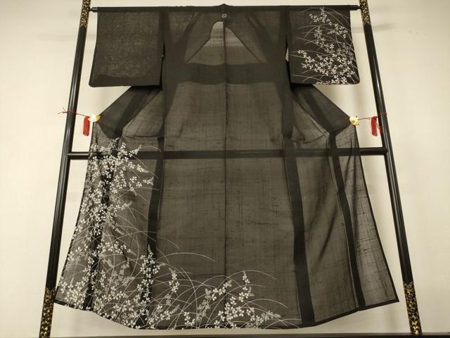 平和屋着物＊夏物 訪問着 生紬 草花文 正絹 逸品 AABI0726jd