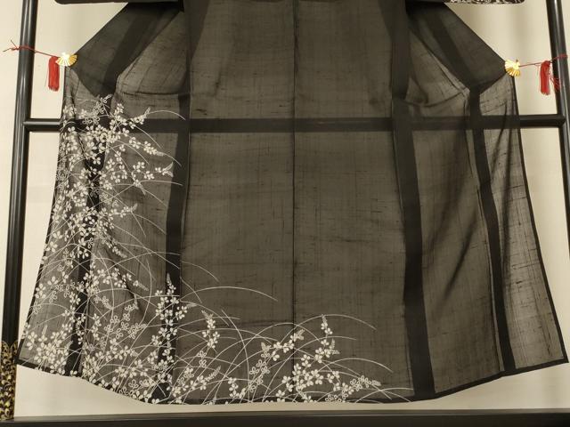 平和屋着物＊夏物 訪問着 生紬 草花文 正絹 逸品 AABI0726jd