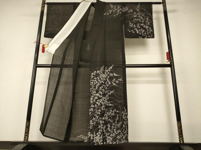 平和屋着物＊夏物 訪問着 生紬 草花文 正絹 逸品 AABI0726jd