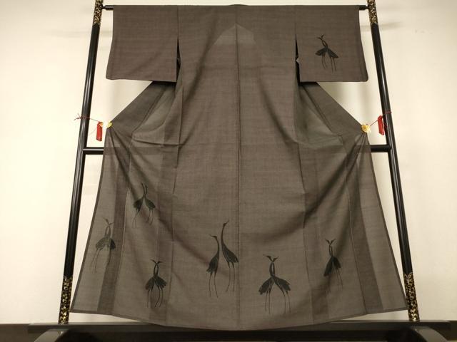平和屋着物＊夏物 訪問着 夏大島 鶴 正絹 逸品 AABI0729jd