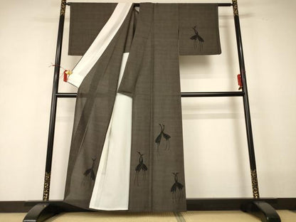 平和屋着物＊夏物 訪問着 夏大島 鶴 正絹 逸品 AABI0729jd