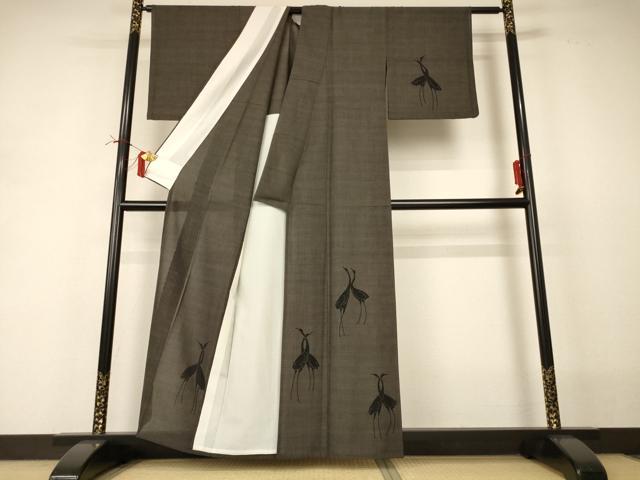 平和屋着物＊夏物 訪問着 夏大島 鶴 正絹 逸品 AABI0729jd