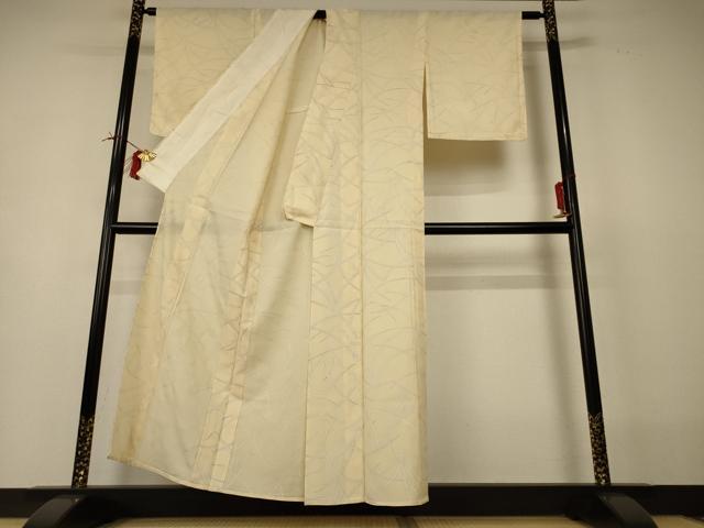 平和屋着物＊夏物 小紋 縦絽 草葉文 正絹 逸品 AABI0731jd